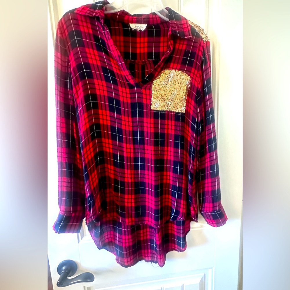 Red & black plaid with gold sparkles!